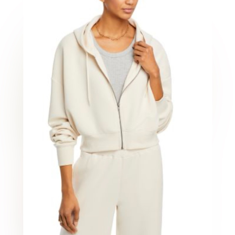 VINTAGE HAVANA Off White Zip Front Crop Sweatshirt
